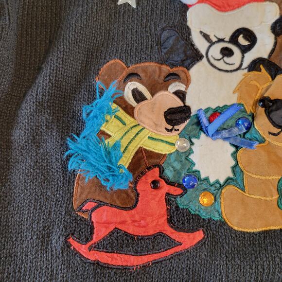 2X Holiday Sweater Teddy Bear Panda Embroidered Christmas Work in Progress 1980 - Picture 12 of 16